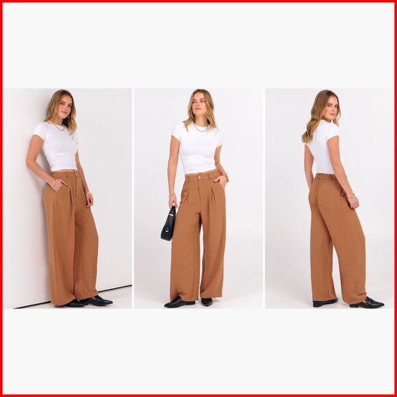 High Waisted Wide Leg Dress Pants Business Casual Work Trousers Office Slacks - Picture 7 of 7